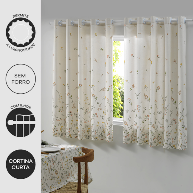 Cortina para Cozinha Dohler Florencia com Ilhós 3,20m x 1,20m (para Varão até 2 metros)