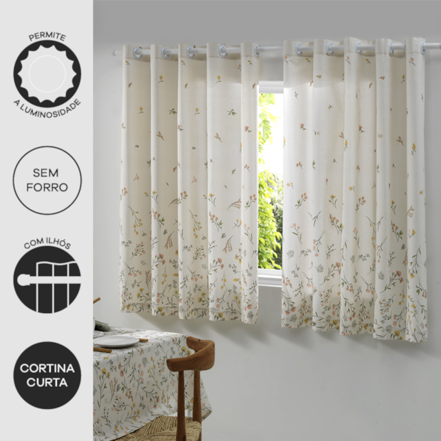 Cortina para Cozinha Dohler Florência com Ilhós 3,20m x 1,50m (para Varão até 2 metros)