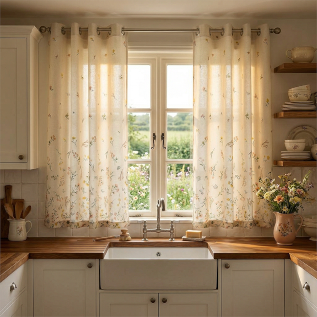 Cortina para Cozinha Dohler Florência com Ilhós 3,20m x 1,50m (para Varão até 2 metros)