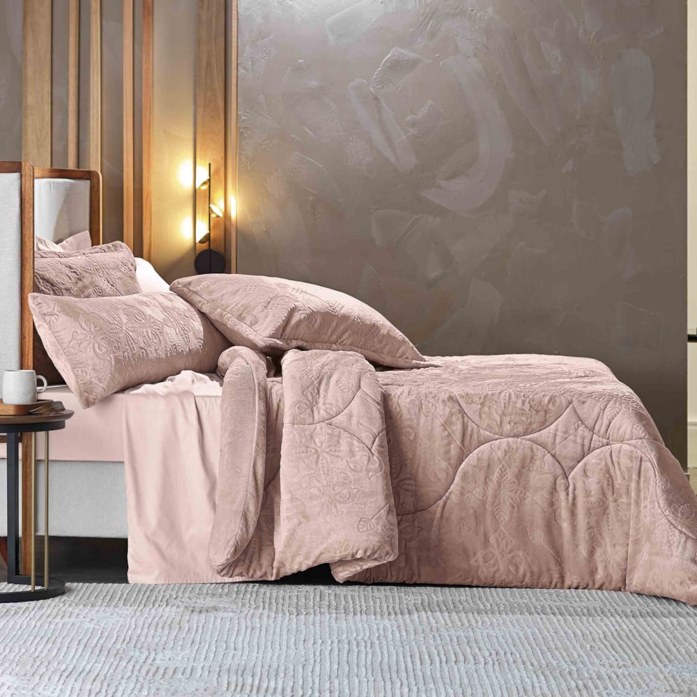 Edredom Casal Altenburg Blend Elegance Bellatrix Dupla Face Relevo Plush Rosé