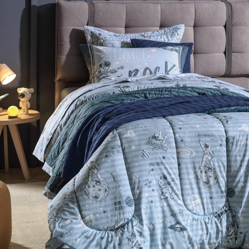 Edredom Casal Infantil Karsten Espacial Dupla Face 100% Algodão Percal 200 Fios
