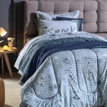 Edredom Casal Infantil Karsten Espacial Dupla Face 100% Algodão Percal 200 Fios