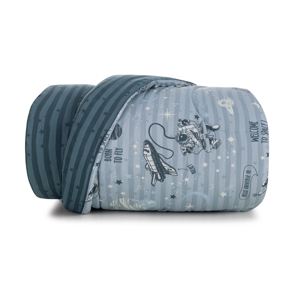 Edredom Casal Infantil Karsten Espacial Dupla Face 100% Algodão Percal 200 Fios