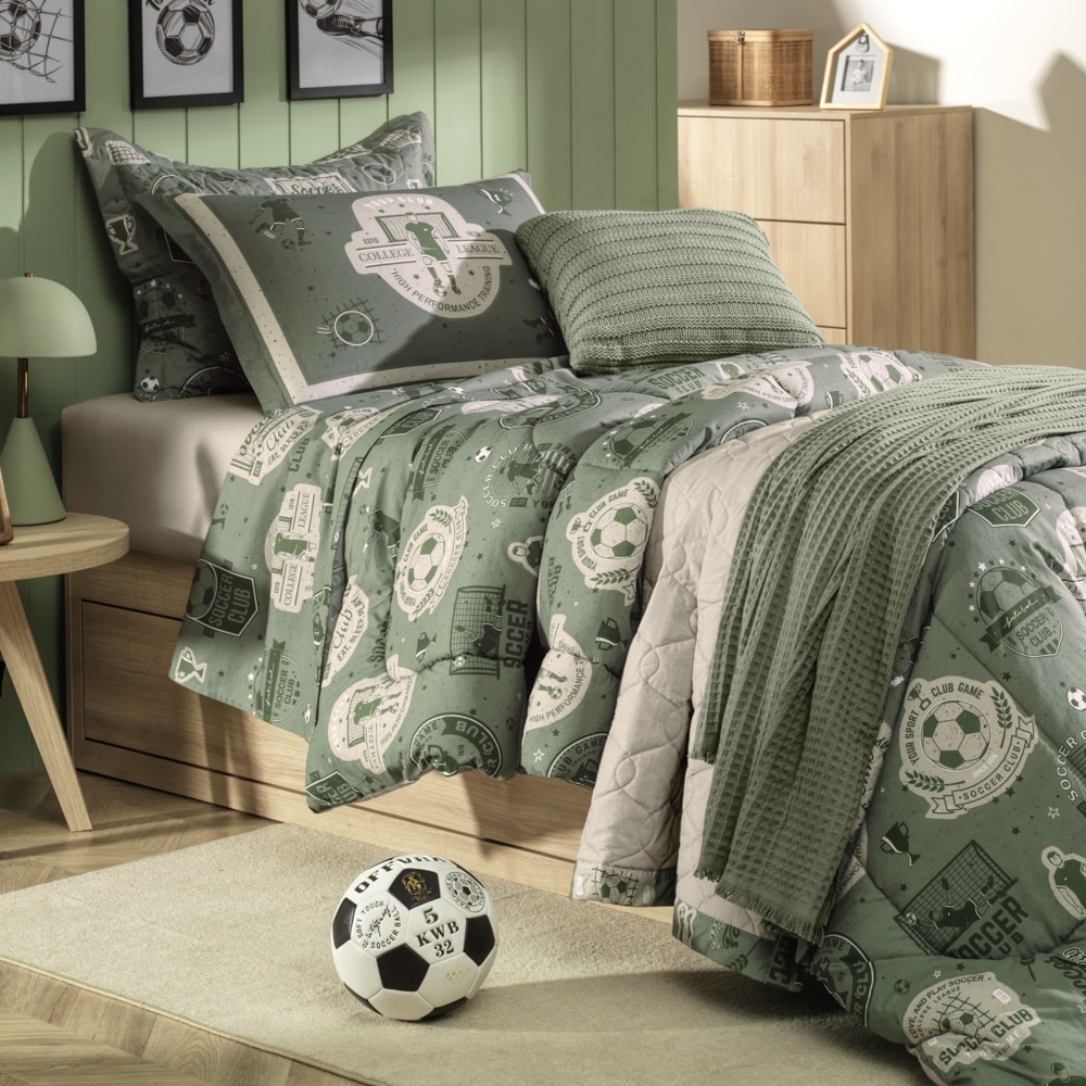 Edredom Casal Infantil Karsten Futebol Dupla Face 100% Algodão Percal 200 Fios
