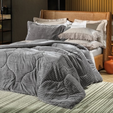 Edredom Queen Altenburg Blend Elegance Greco Dupla Face Texturizado Fleece