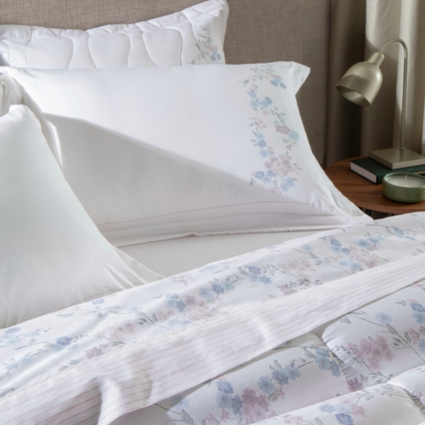 Edredom Queen Kacyumara Casa K Satinée Maiten Dupla Face 100% Algodão Egípcio Cetim 300 Fios