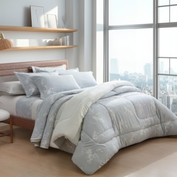 Edredom Queen Kacyumara Casa K Satinée Salvine Dupla Face 100% Algodão Egípcio Percal 300 Fios