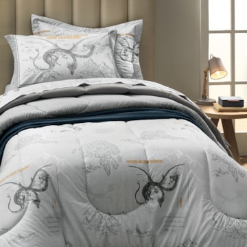 Edredom Solteiro Infantil Karsten Dragões Dupla Face 100% Algodão Percal 200 Fios