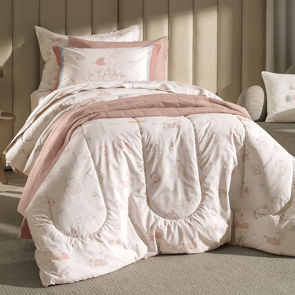 Edredom Solteiro Infantil Karsten Jolie Dupla Face 100% Algodão Percal 200 Fios