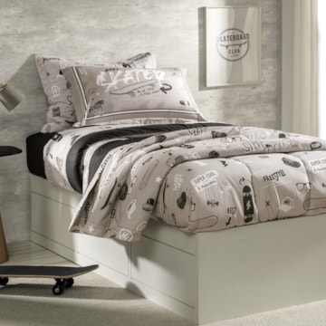 Edredom Solteiro Infantil Karsten Skate Dupla Face 100% Algodão Percal 200 Fios