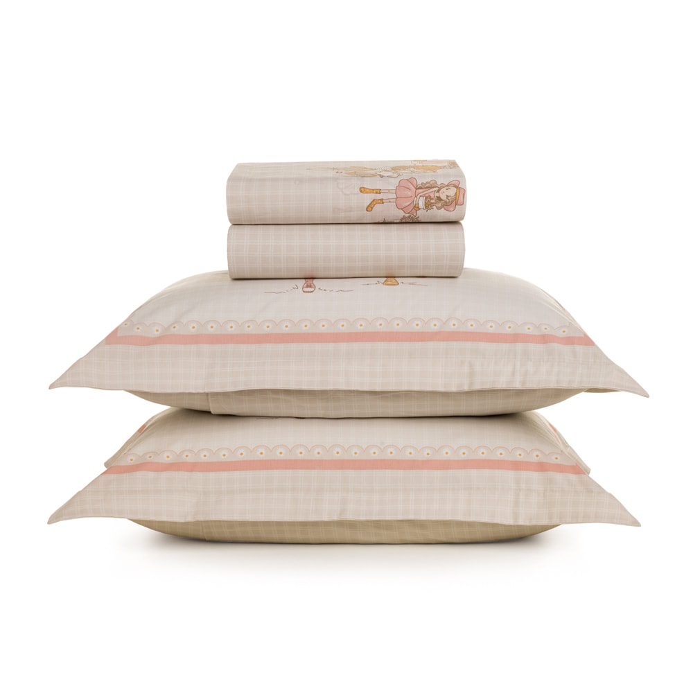 Jogo de Cama Casal Infantil Karsten Daisy 100% Algodão Percal 200 Fios (4 Peças)