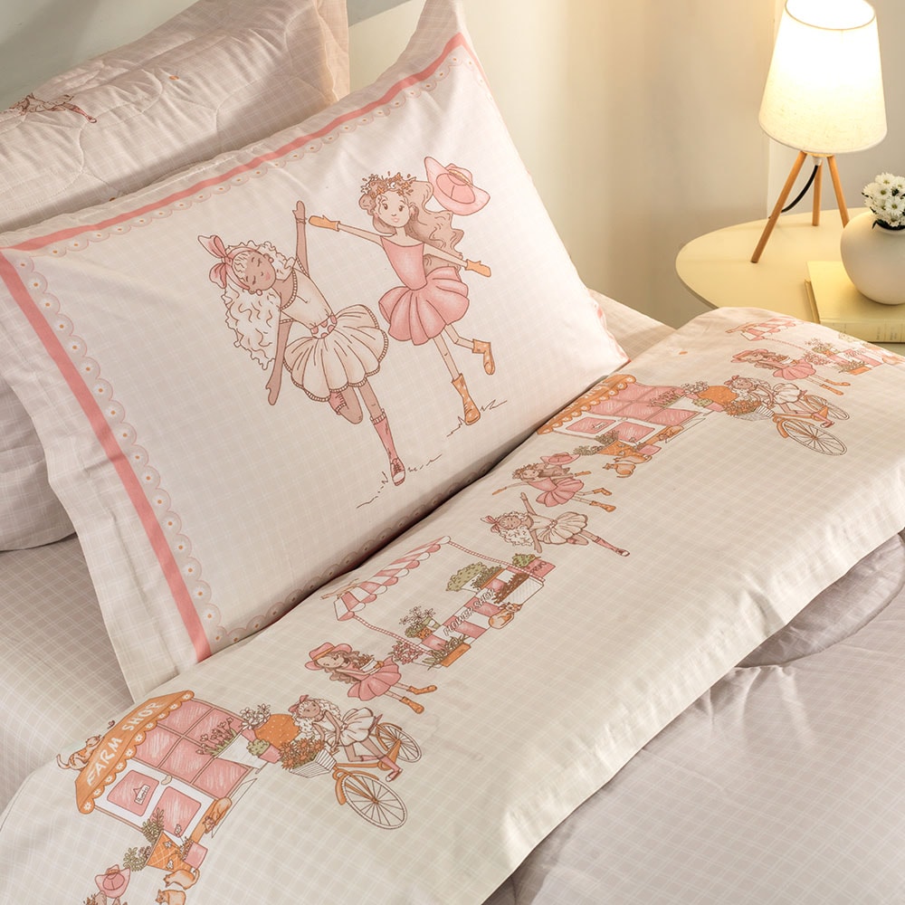 Jogo de Cama Casal Infantil Karsten Daisy 100% Algodão Percal 200 Fios (4 Peças)