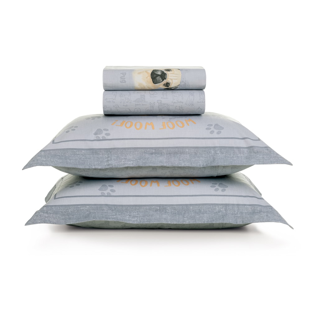 Jogo de Cama Casal Infantil Karsten Dog 100% Algodão Percal 200 Fios (4 Peças)