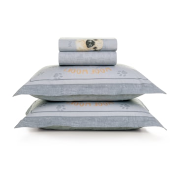 Jogo de Cama Casal Infantil Karsten Dog 100% Algodão Percal 200 Fios (4 Peças)