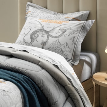 Jogo de Cama Casal Infantil Karsten Dragões 100% Algodão Percal 200 Fios (4 Peças)