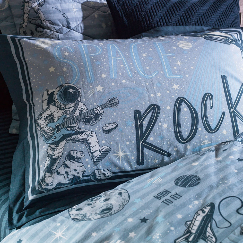 Jogo de Cama Casal Infantil Karsten Espacial 100% Algodão Percal 200 Fios (4 Peças)