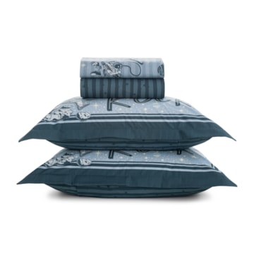 Jogo de Cama Casal Infantil Karsten Espacial 100% Algodão Percal 200 Fios (4 Peças)