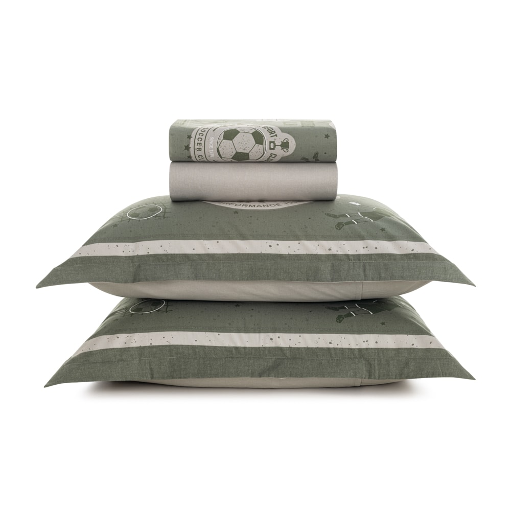 Jogo de Cama Casal Infantil Karsten Futebol 100% Algodão Percal 200 Fios (4 Peças)