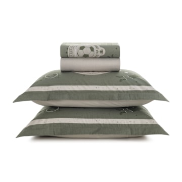 Jogo de Cama Casal Infantil Karsten Futebol 100% Algodão Percal 200 Fios (4 Peças)