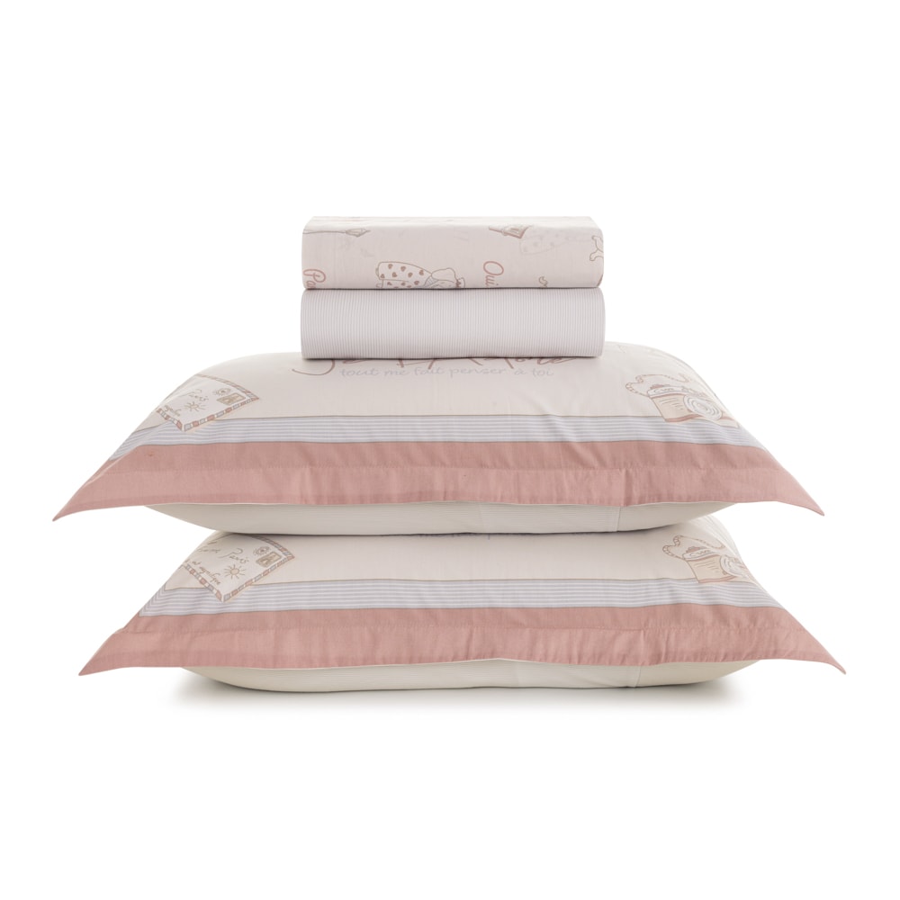Jogo de Cama Casal Infantil Karsten Jolie 100% Algodão Percal 200 Fios (4 Peças)