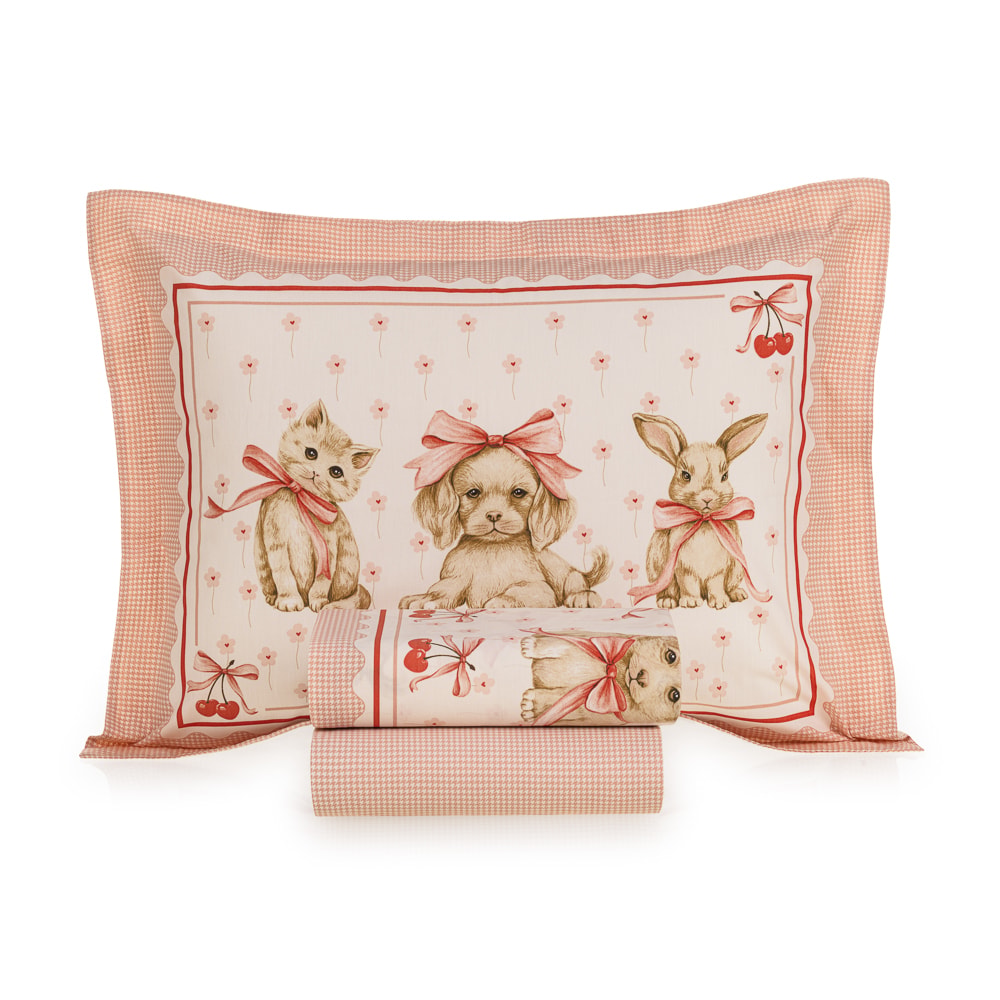 Jogo de Cama Casal Infantil Karsten Pets 100% Algodão Percal 200 Fios (4 Peças)