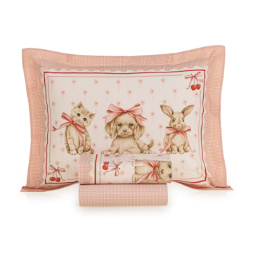 Jogo de Cama Casal Infantil Karsten Pets 100% Algodão Percal 200 Fios (4 Peças)