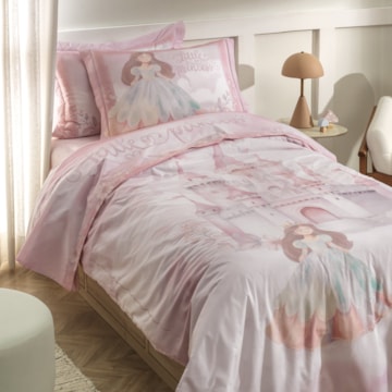 Jogo de Cama Casal Infantil Karsten Princesinha 100% Algodão Percal 200 Fios (4 Peças)