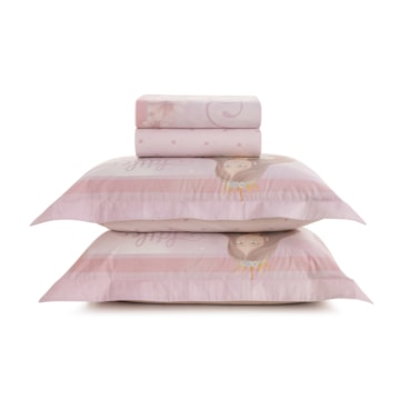 Jogo de Cama Casal Infantil Karsten Princesinha 100% Algodão Percal 200 Fios (4 Peças)