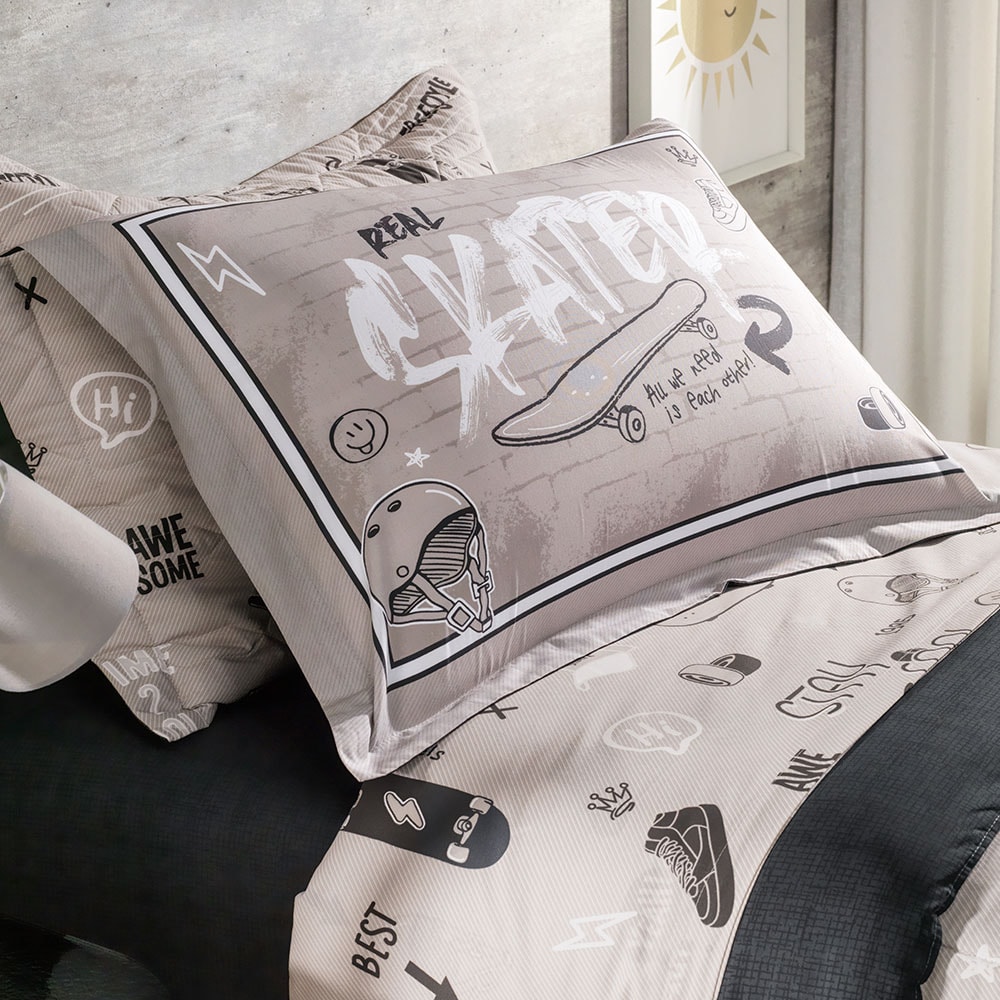Jogo de Cama Casal Infantil Karsten Skate 100% Algodão Percal 200 Fios (4 Peças)