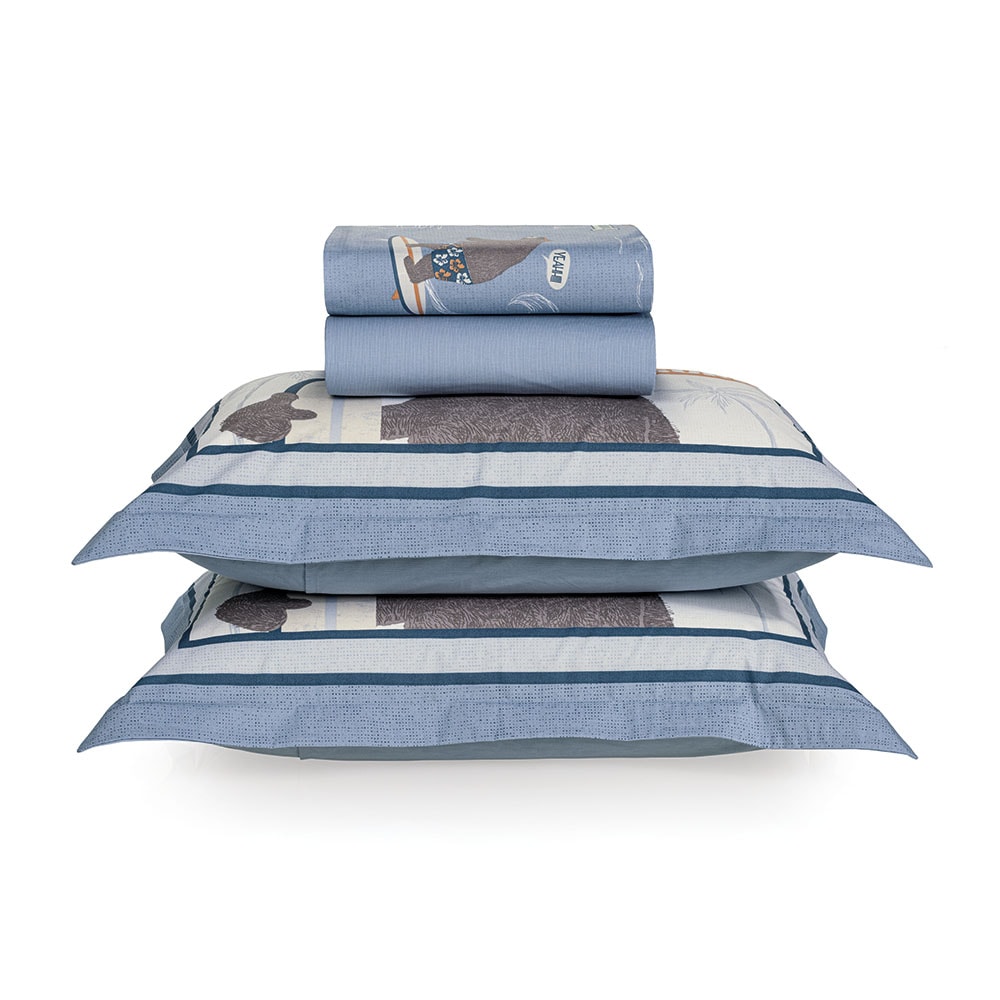 Jogo de Cama Casal Infantil Karsten Surf 100% Algodão Percal 200 Fios (4 Peças)