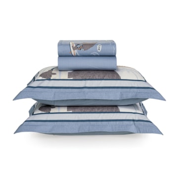 Jogo de Cama Casal Infantil Karsten Surf 100% Algodão Percal 200 Fios (4 Peças)