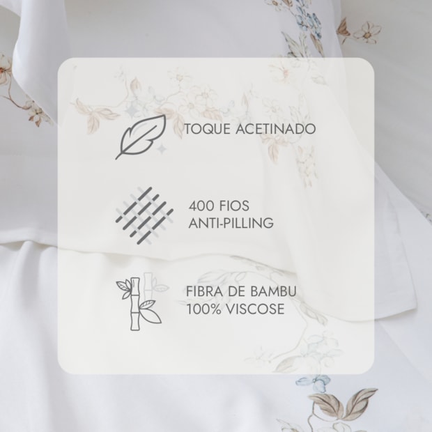 Jogo de Cama Casal Kacyumara Casa K Bali Gardene 100% Bambu 400 Fios (4 Peças)