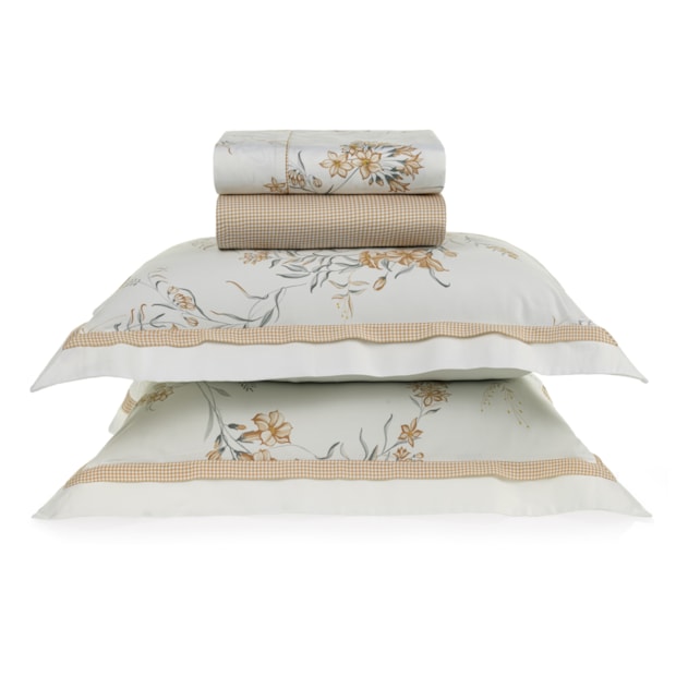 Jogo de Cama Casal Karsten Dalila 100% Algodão Egípcio Fio Penteado Cetim 300 Fios (4 Peças)