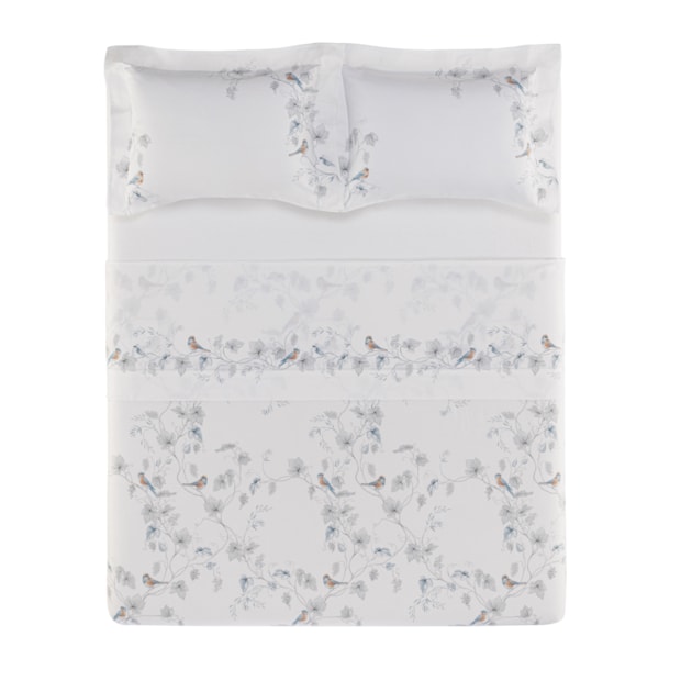 Jogo de Cama Casal Karsten Videira 100% Algodão Egípcio Fio Penteado Cetim 300 Fios (4 Peças)