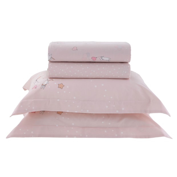 Jogo de Cama Infantil Casal Kacyumara Casa K Vida Bela Mimis 100% Algodão Egípcio Percal 200 Fios (4 Peças)