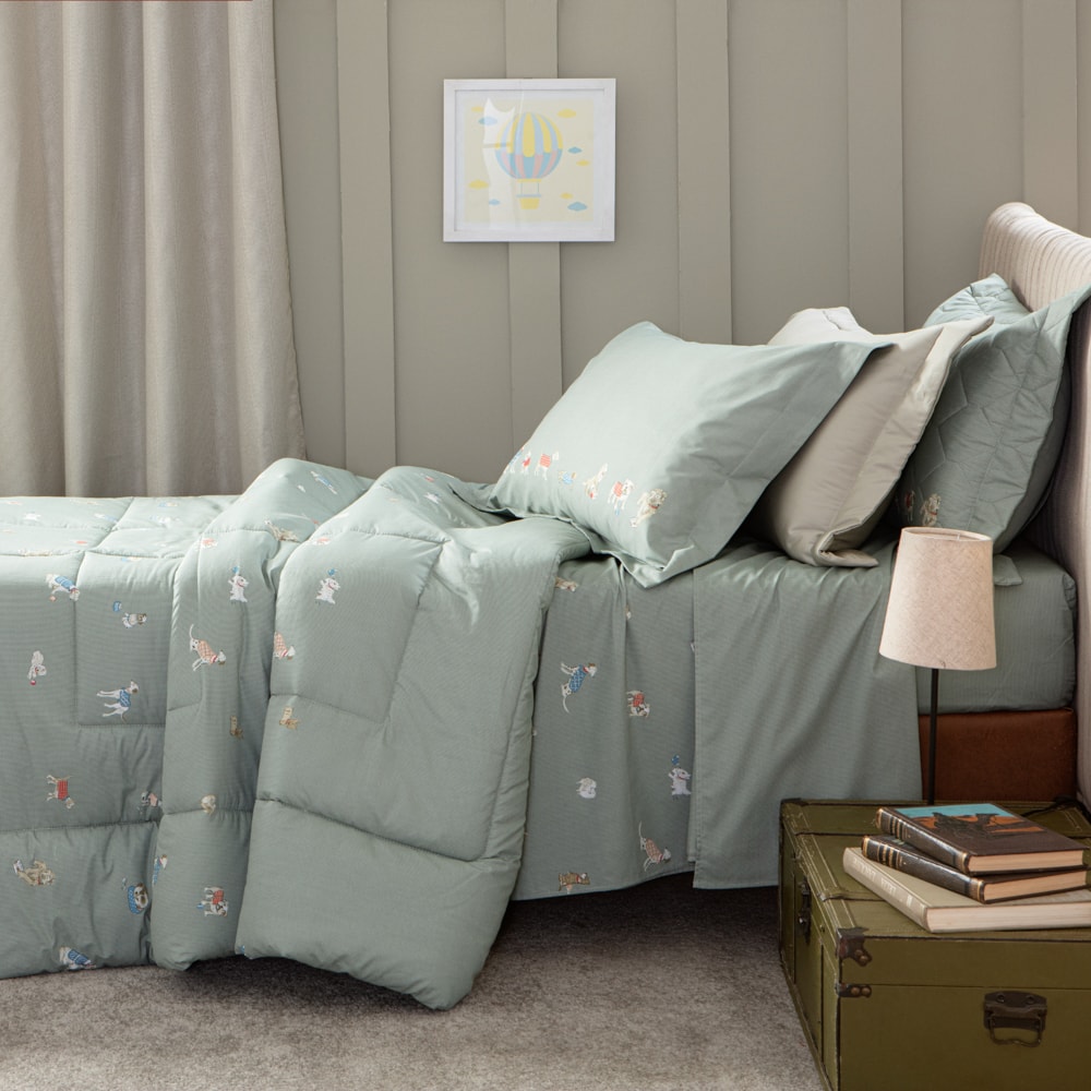 Jogo de Cama Infantil Casal Kacyumara Casa K Vida Bela Toby 100% Algodão Egípcio Percal 200 Fios (4 Peças)