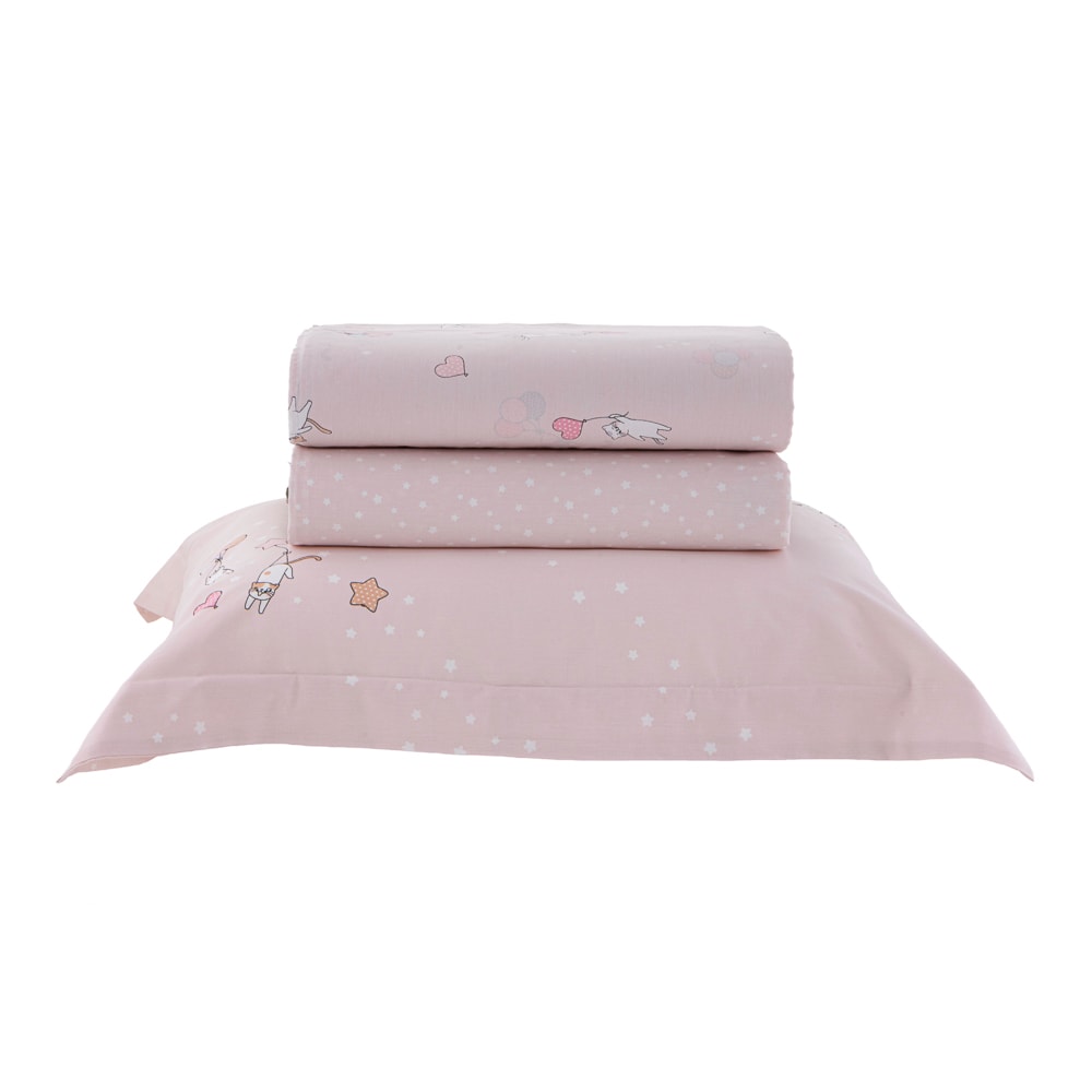 Jogo de Cama Infantil Solteiro Kacyumara Casa K Vida Bela Mimis 100% Algodão Egípcio Percal 200 Fios (3 Peças)
