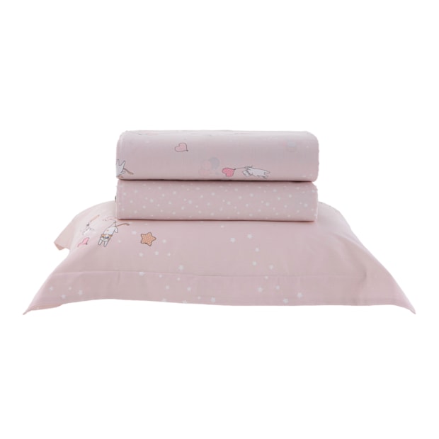 Jogo de Cama Infantil Solteiro Kacyumara Casa K Vida Bela Mimis 100% Algodão Egípcio Percal 200 Fios (3 Peças)