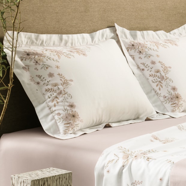 Jogo de Cama King Size Altenburg Sublime Camélias 100% Algodão Cetim 300 Fios (4 Peças)