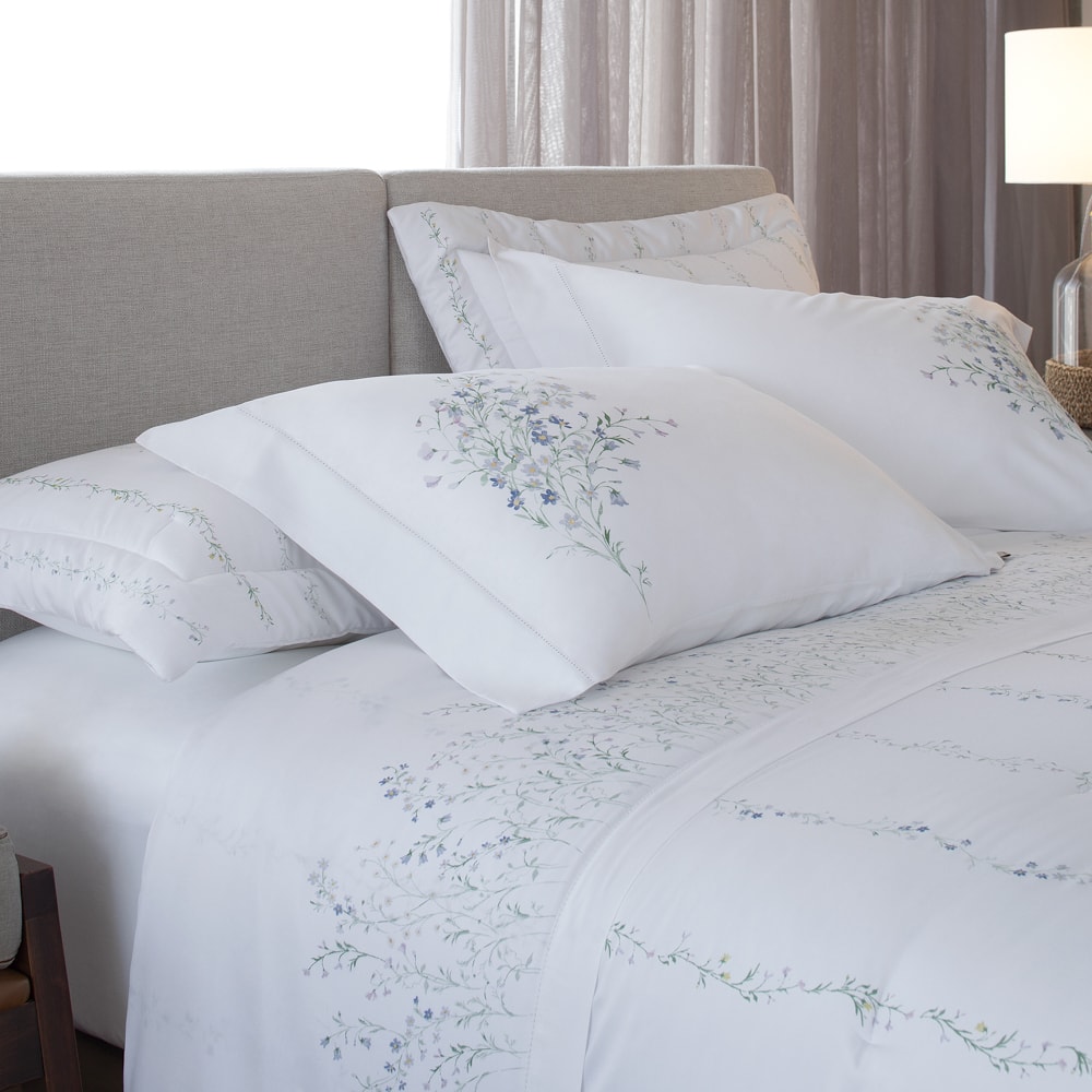 Jogo de Cama King Size Buddemeyer Bud Vision Blue Daisy 100% Algodão Fio Penteado Cetim 300 Fios (4 Peças)