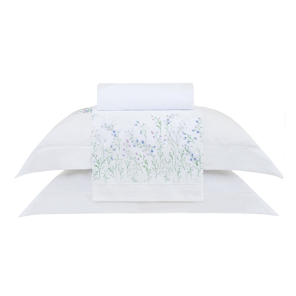 Jogo de Cama King Size Buddemeyer Bud Vision Blue Daisy 100% Algodão Fio Penteado Cetim 300 Fios (4 Peças)