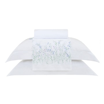 Jogo de Cama King Size Buddemeyer Bud Vision Blue Daisy 100% Algodão Fio Penteado Cetim 300 Fios (4 Peças)