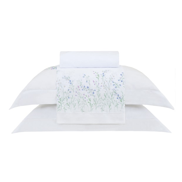 Jogo de Cama King Size Buddemeyer Bud Vision Blue Daisy 100% Algodão Fio Penteado Cetim 300 Fios (4 Peças)