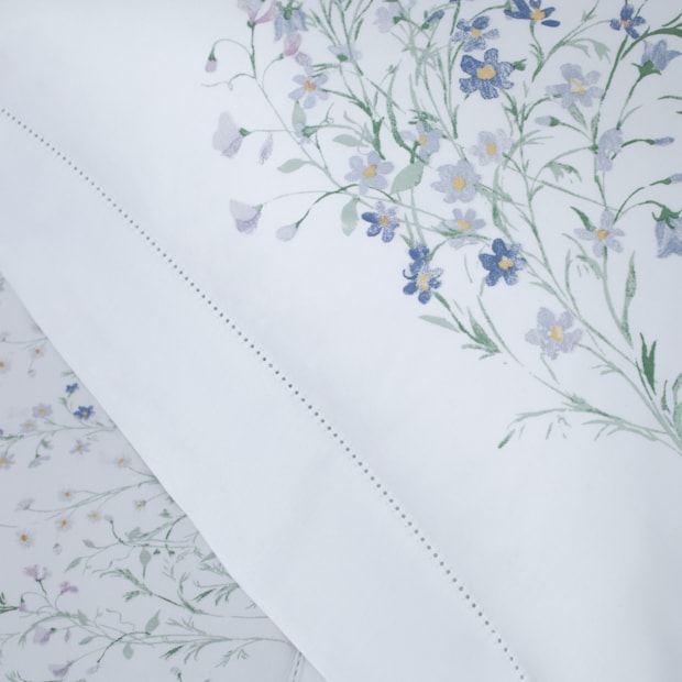 Jogo de Cama King Size Buddemeyer Bud Vision Blue Daisy 100% Algodão Fio Penteado Cetim 300 Fios (4 Peças)