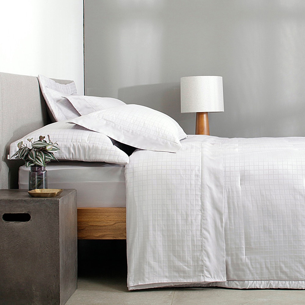 Jogo de Cama King Size Buddemeyer Damask Square 100% Algodão Fio Penteado Cetim 300 Fios (4 Peças)