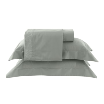 Jogo de Cama King Size Kacyumara Casa K Satinée Taiti Bordado 100% Algodão Egípcio Percal 300 Fios (4 Peças)