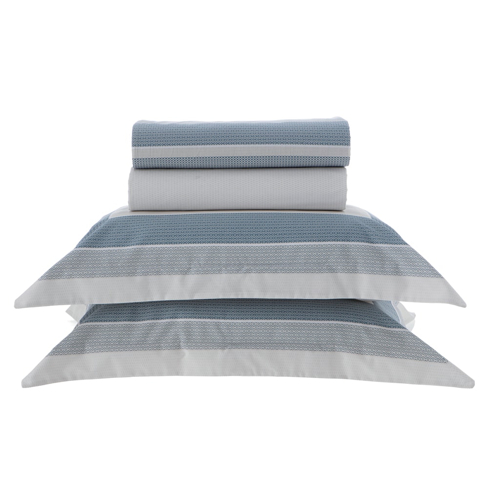 Jogo de Cama King Size Kacyumara Casa K Vida Bela Axon 100% Algodão Egípcio Percal 200 Fios (4 Peças)