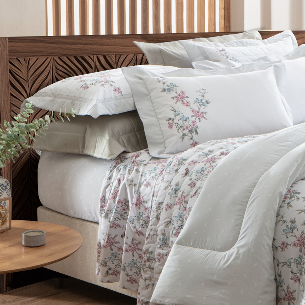 Jogo de Cama King Size Kacyumara Casa K Vida Bela Saviny 100% Algodão Egípcio Percal 200 Fios (4 Peças)