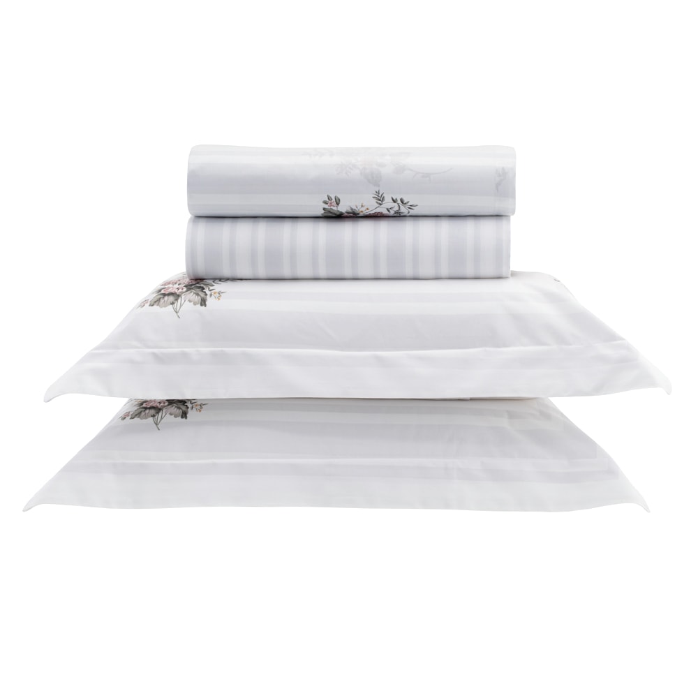 Jogo de Cama King Size Kacyumara Casa K Vida Bela Verene 100% Algodão Egípcio Percal 200 Fios (4 Peças)