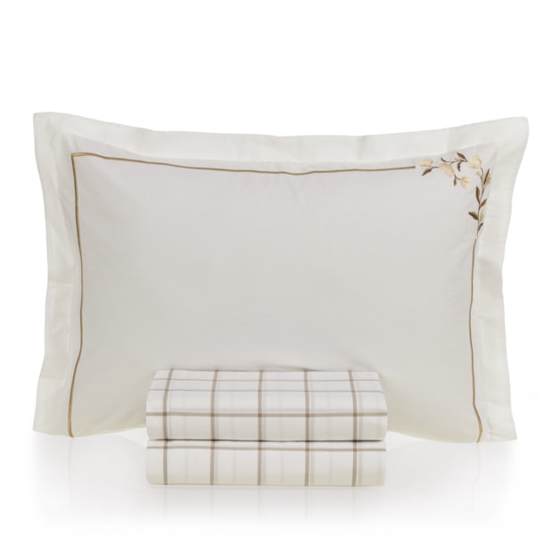 Jogo de Cama King Size Karsten Anabel Bordado 100% Algodão Fio Penteado Percal 200 Fios (4 Peças)